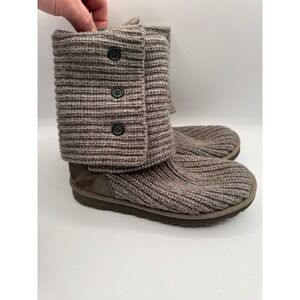 UGG Australia Cardy Knit Boots Grey Wool Blend 3-Button 5819 Womens Size 7